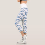 Elegant Vintage Engraved Blue Roses and Ribbons Capri Leggings<br><div class="desc">Elegant and romantic blue engraved vintage roses,  flowers,  vines,  leaves and butterflies with ribbons and bows intertwined on a white background. Waistband color is customizable.</div>