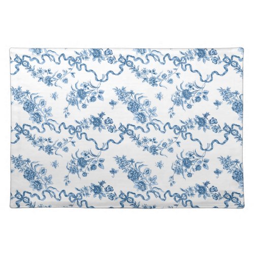 Elegant Vintage Engraved Blue Roses and Ribbons Cloth Placemat