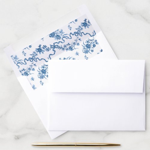 Elegant Vintage Engraved Blue Roses and Ribbons Envelope Liner