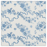 Elegant Vintage Engraved Blue Roses and Ribbons Fabric