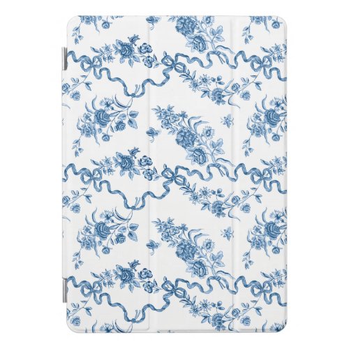 Elegant Vintage Engraved Blue Roses and Ribbons iPad Pro Cover