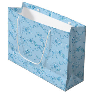 Elegant Vintage Engraved Blue Roses and Ribbons La Large Gift Bag