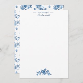 Elegant Vintage Engraved Blue Roses and Ribbons Note Card