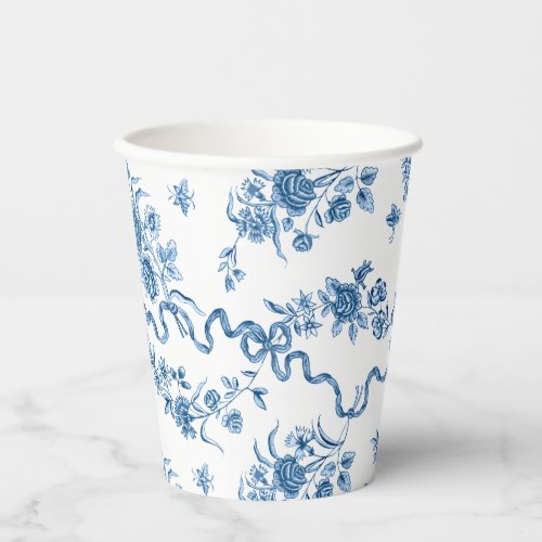 Elegant Vintage Engraved Blue Roses and Ribbons Paper Cups