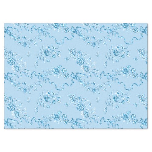 Elegant Vintage Engraved Blue Roses and Ribbons Ti Tissue Paper