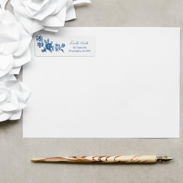 Elegant Vintage Engraved Blue Roses  Label (Creator Uploaded)