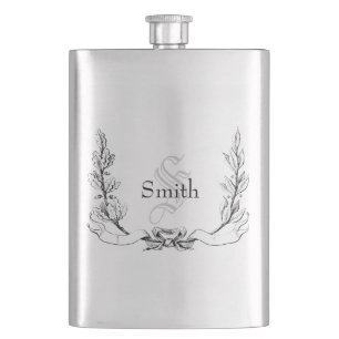 Elegant Vintage Engraved Monogram Hip Flask