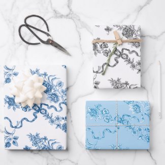 Elegant Vintage Engraved Roses and Ribbons Wrapping Paper Sheets