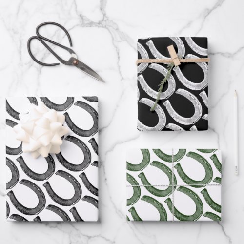 Elegant Vintage Equestrian Horseshoe Gifting Wrapping Paper Sheets