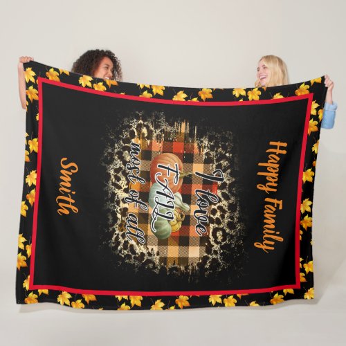 Elegant Vintage Fall Love Pumpkin Fleece Blanket