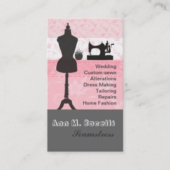 Elegant Vintage Fashion Girly Pink Floral Sewing Business Card by 911business at Zazzle