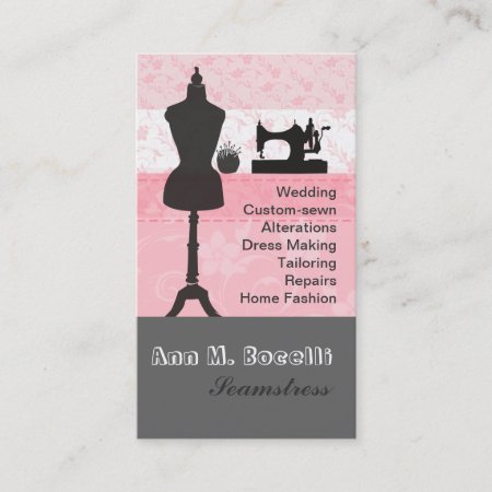 Elegant Vintage Fashion Girly Pink Floral Sewing Business Card