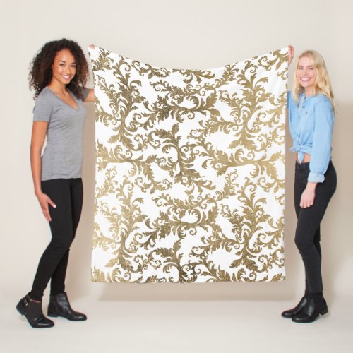 Elegant vintage faux gold floral damask fleece blanket