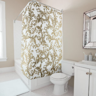 Elegant vintage faux gold floral damask shower curtain