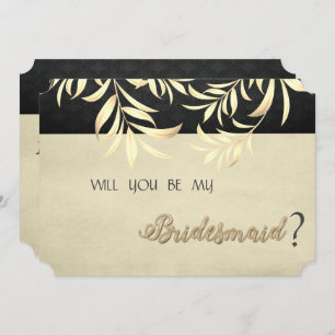 Elegant Vintage Faux Gold Leaves Bridesmaid Card