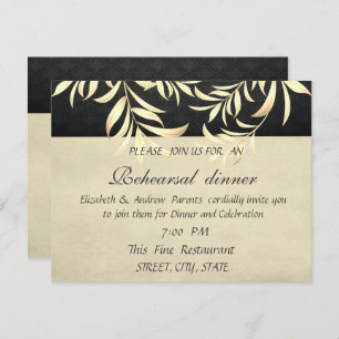 Elegant Vintage Faux Gold Leaves Rehearsal Dinner Invitation