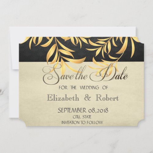 Elegant Vintage Faux Gold Leaves  Save The Date