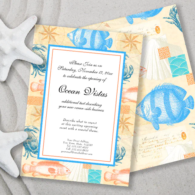 Elegant Vintage Fish and Shellfish Collage Invitation | Zazzle