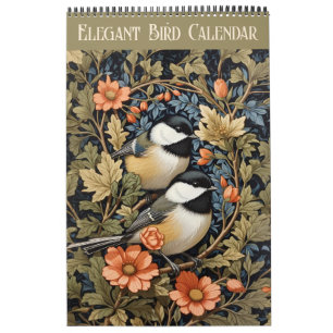 Elegant Vintage Floral Birds 2025 Calendar