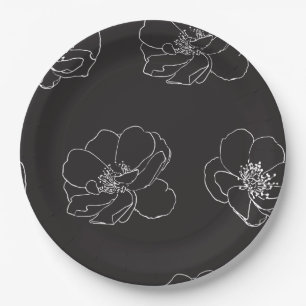 Elegant vintage floral Black Paper Plates