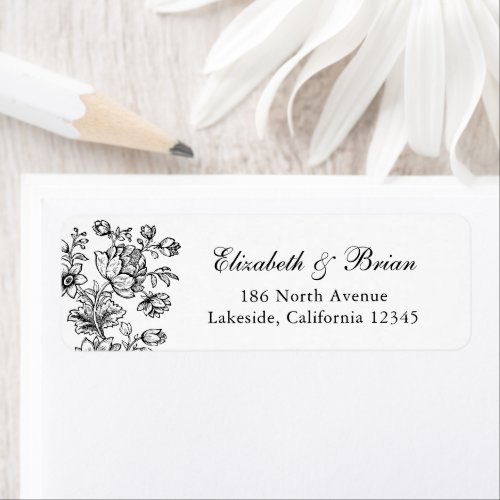 Elegant Vintage Floral Black White Wedding Address Label