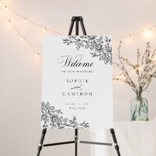 Elegant Vintage Floral Black White Wedding Welcome Foam Board