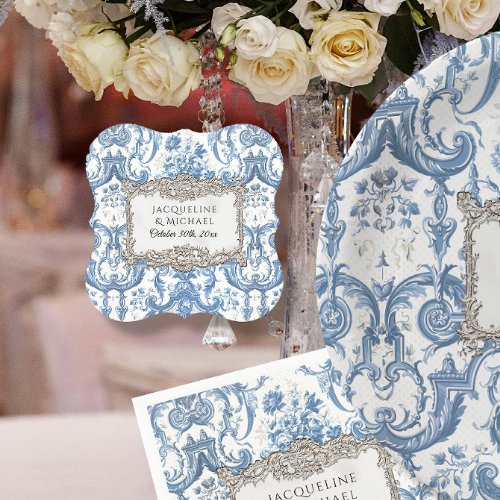 Elegant Vintage Floral Blue n White Silver Bridal Paper Coaster