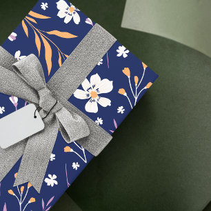 Elegant Vintage Floral Blue Pink Wrapping Paper