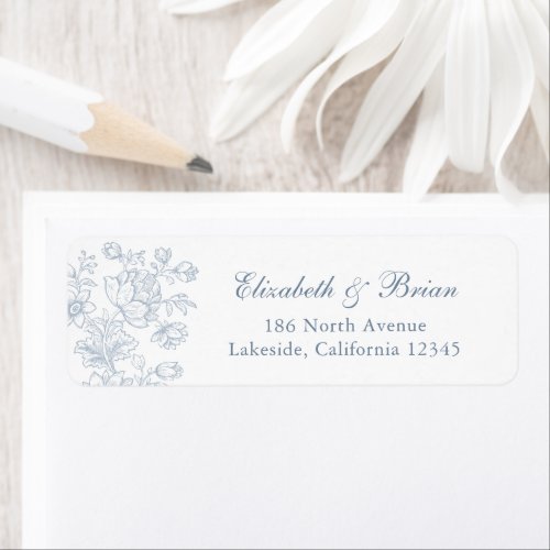 Elegant Vintage Floral Blue Script Wedding Address Label