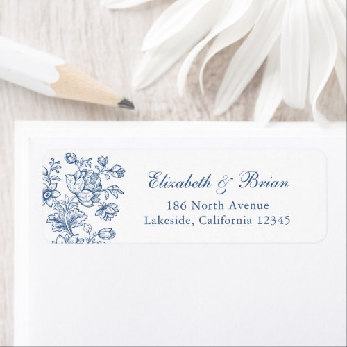 Elegant Vintage Floral Blue Wedding Address Label
