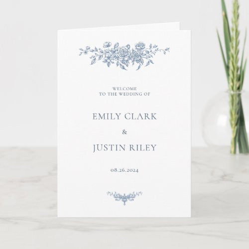 Elegant Vintage Floral Blue Wedding Booklet Program