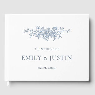 Elegant Vintage Floral Blue Wedding Guest Book