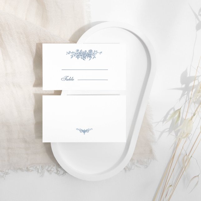 Elegant Vintage Floral Blue Wedding Place Card (Creator Uploaded)