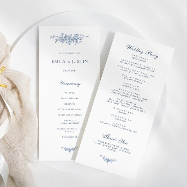 Elegant Vintage Floral Blue Wedding Program (Creator Uploaded)