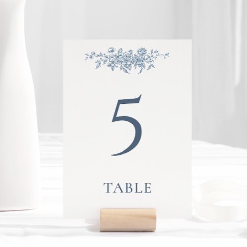 Elegant Vintage Floral Blue Wedding Table Number