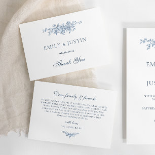 Elegant Vintage Floral Blue Wedding Thank You Card