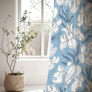 Elegant Vintage Floral Blue White Art Nouveau Sheer Curtains