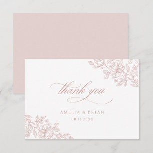 Elegant Vintage Floral Blush Pink Script Wedding Thank You Card