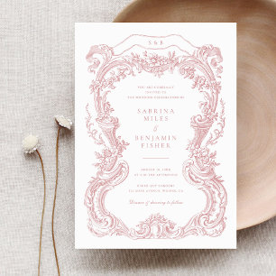 Elegant Vintage Floral Blush Toile Frame Wedding Invitation