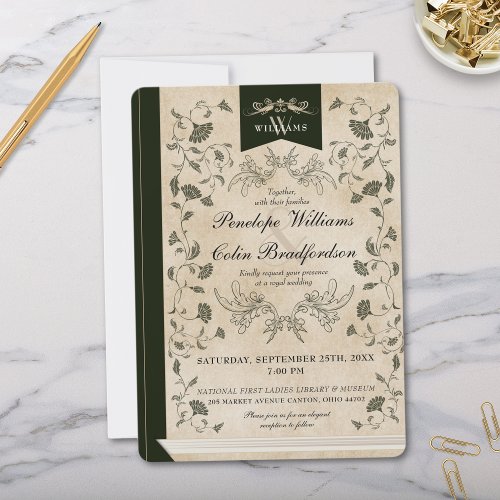 Elegant Vintage Floral Book Cover Wedding Invitation