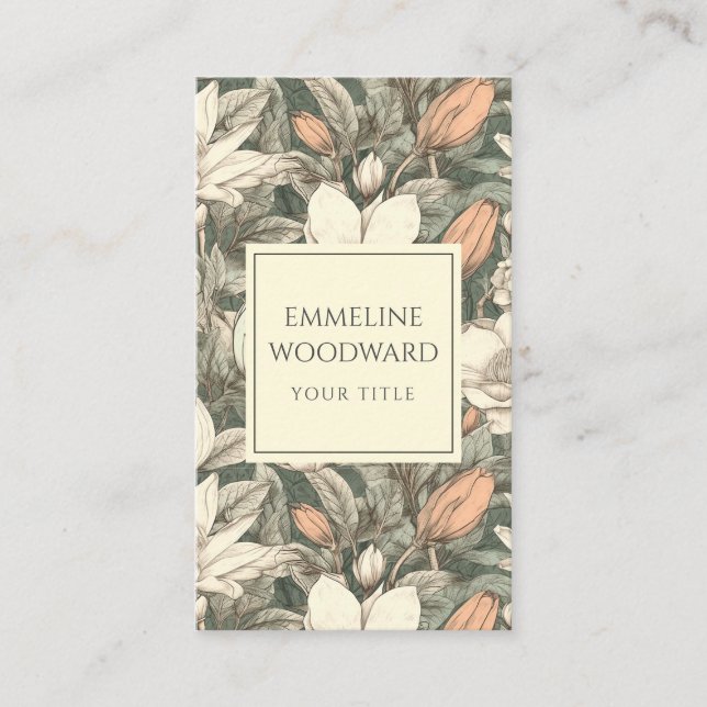 Elegant Vintage Floral Botanical Magnolias Business Card (Front)