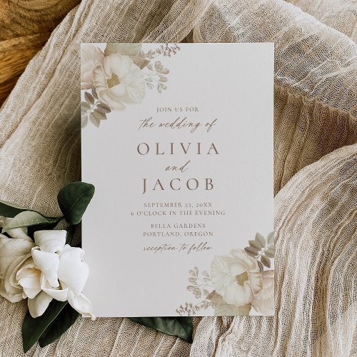 Elegant Vintage Floral Bouquet Cream Wedding Invitation