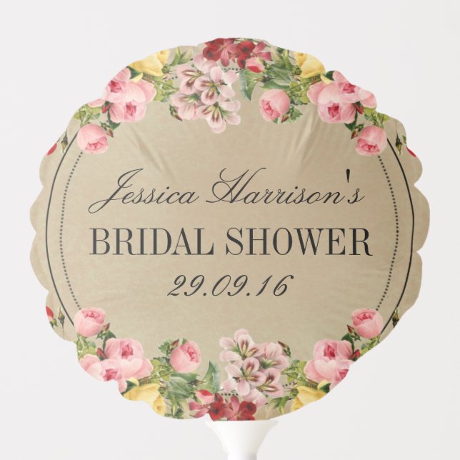 Elegant Vintage Floral Bridal Shower Balloon (Front)