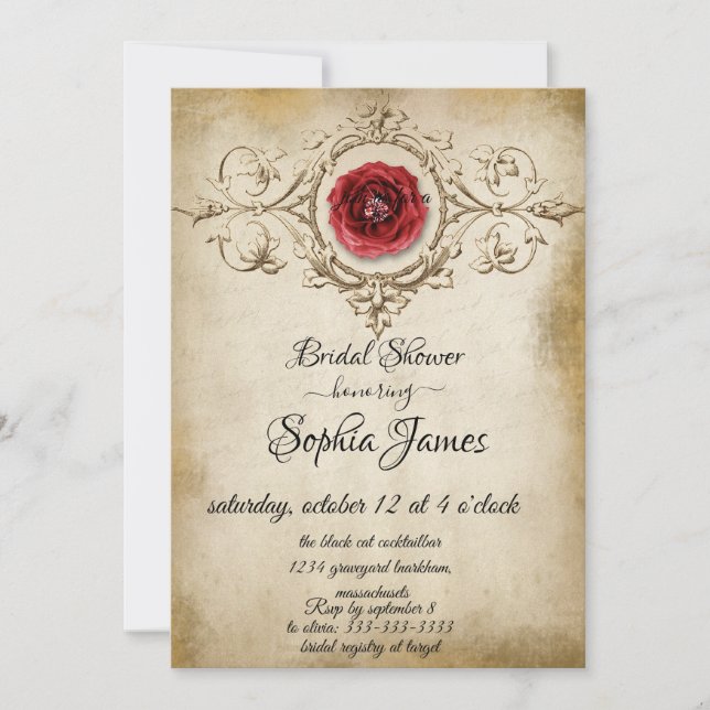 Elegant Vintage floral bridal shower Invitation (Front)
