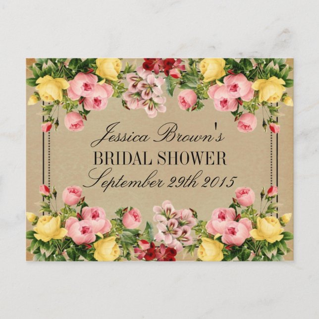 Elegant Vintage Floral Bridal Shower Recipe Cards (Front)
