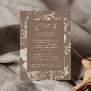 Elegant Vintage Floral Brown Wedding Details Enclosure Card