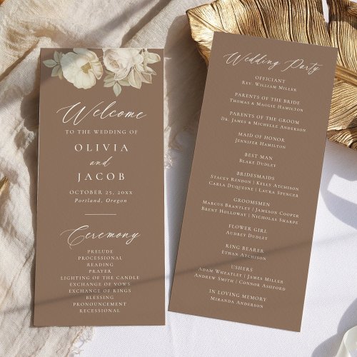 Elegant Vintage Floral Brown Wedding Program