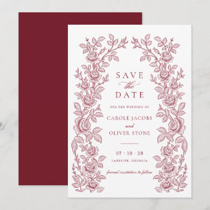 Elegant Vintage Floral Burgundy Save the Date Invitation