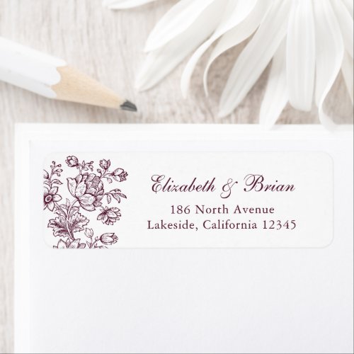 Elegant Vintage Floral Burgundy Wedding Address Label