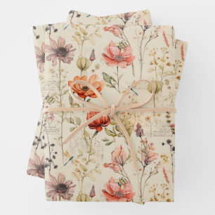 Elegant Vintage Floral Collage Wrapping Paper Sheets
